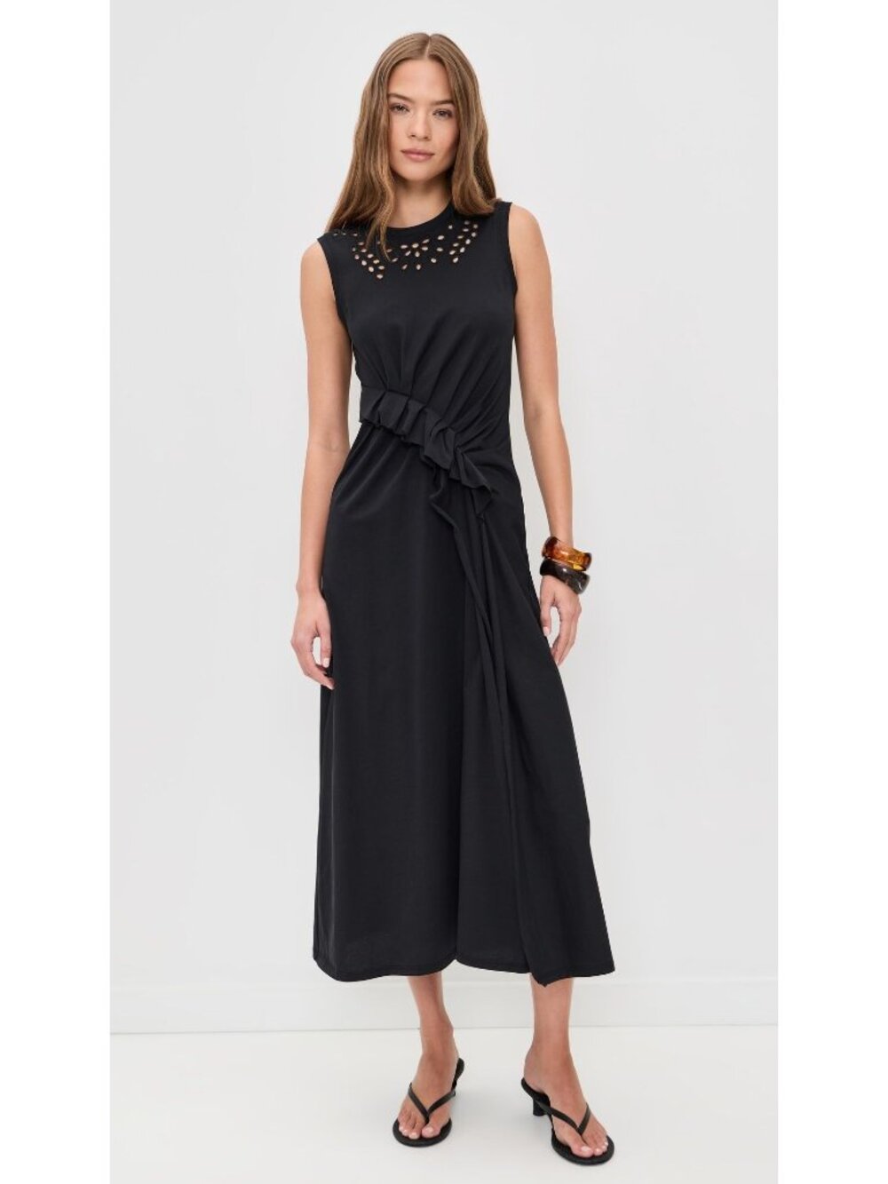 ULLA JOHNSON Jeune Cotton Ruffled Dress Noir Size Small NWT